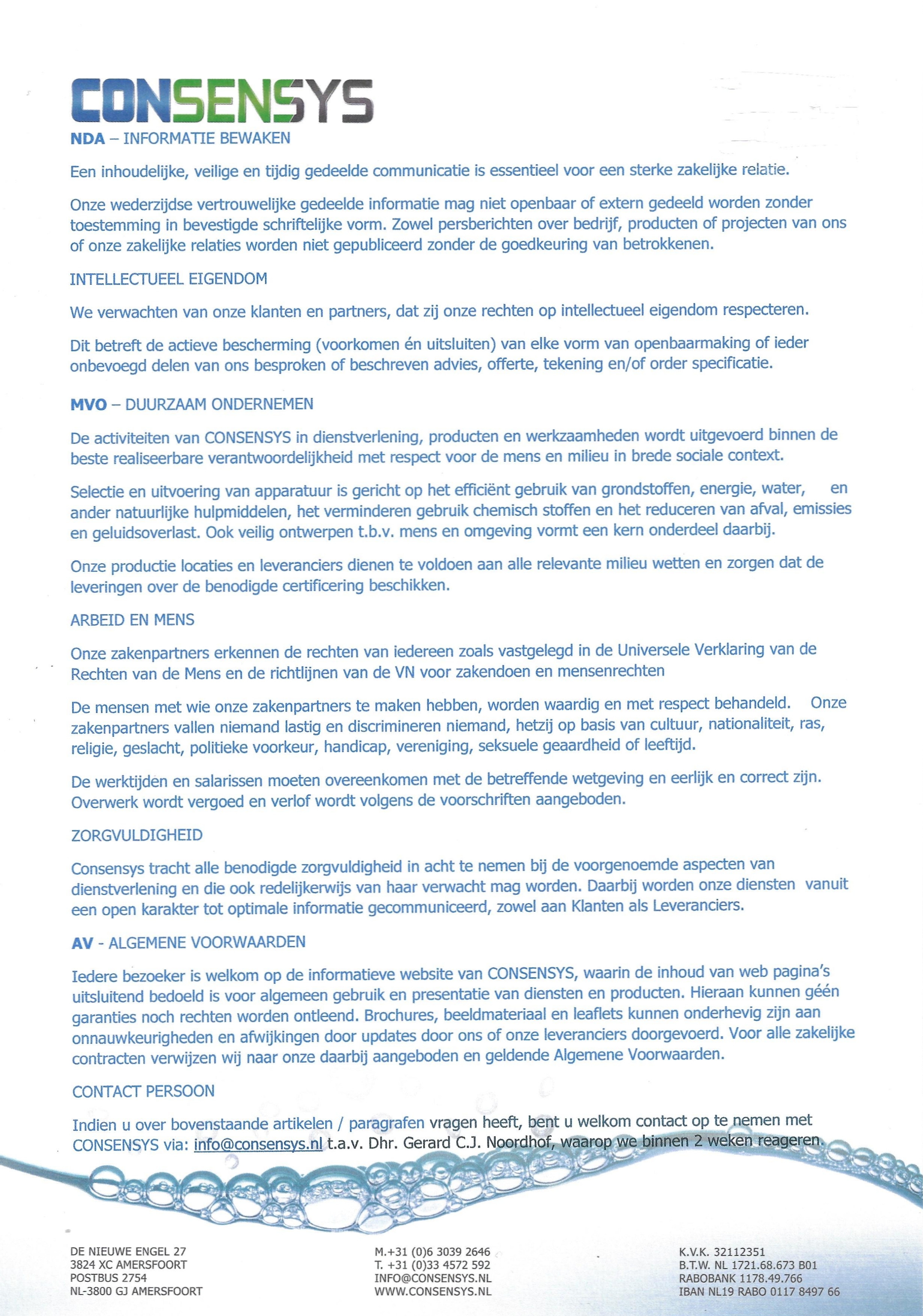 AVG verklaring gedragscode COC NDA MVO met CONSENSYS